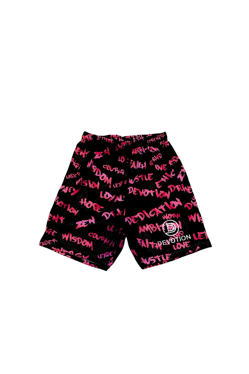 Mesh Black and Pink Motivation Shorts Red Logo
