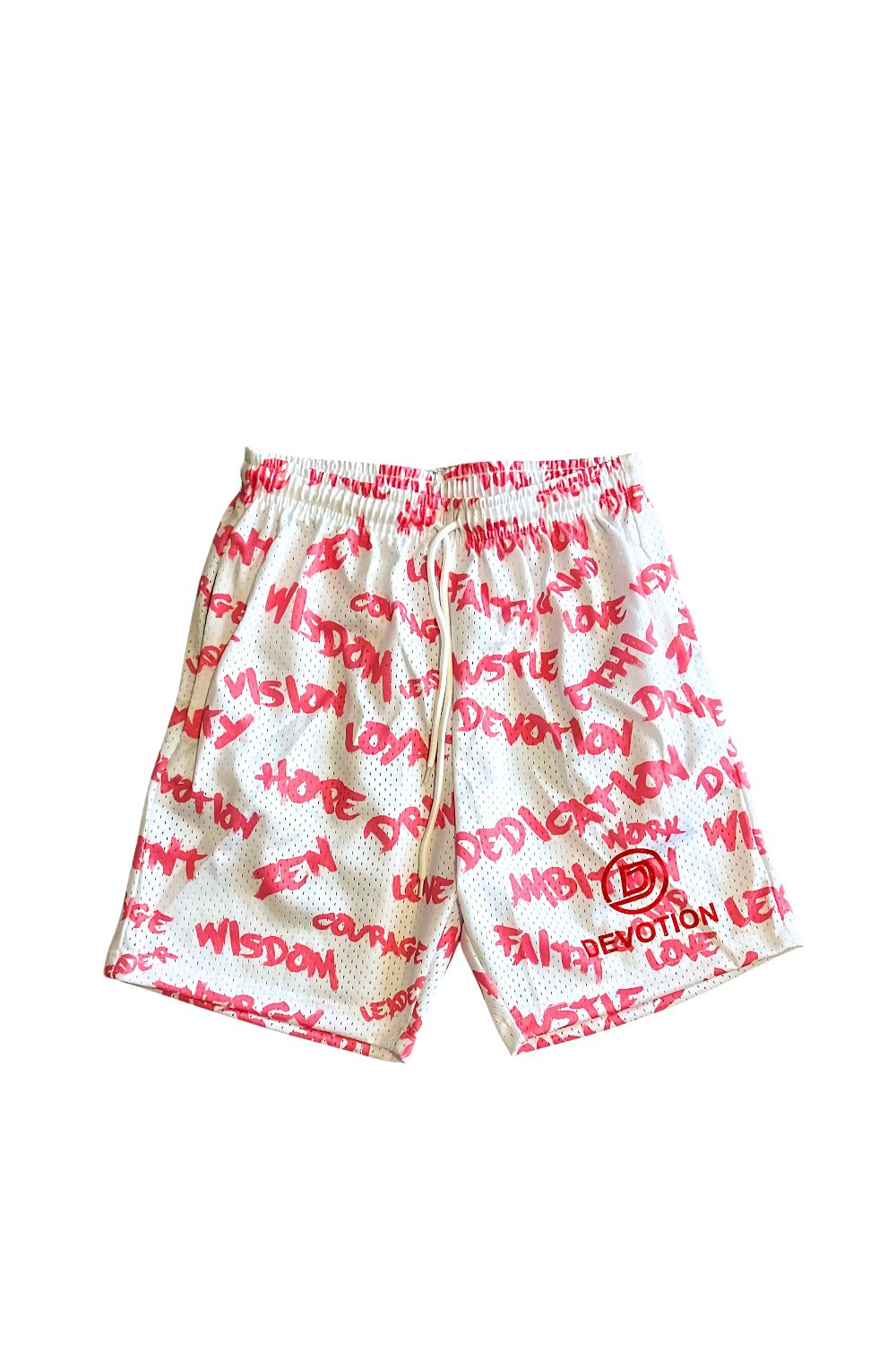 White and Pink Mesh Affirmation Shorts