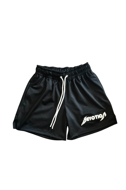 Lux Embroidered Mesh Black Shorts