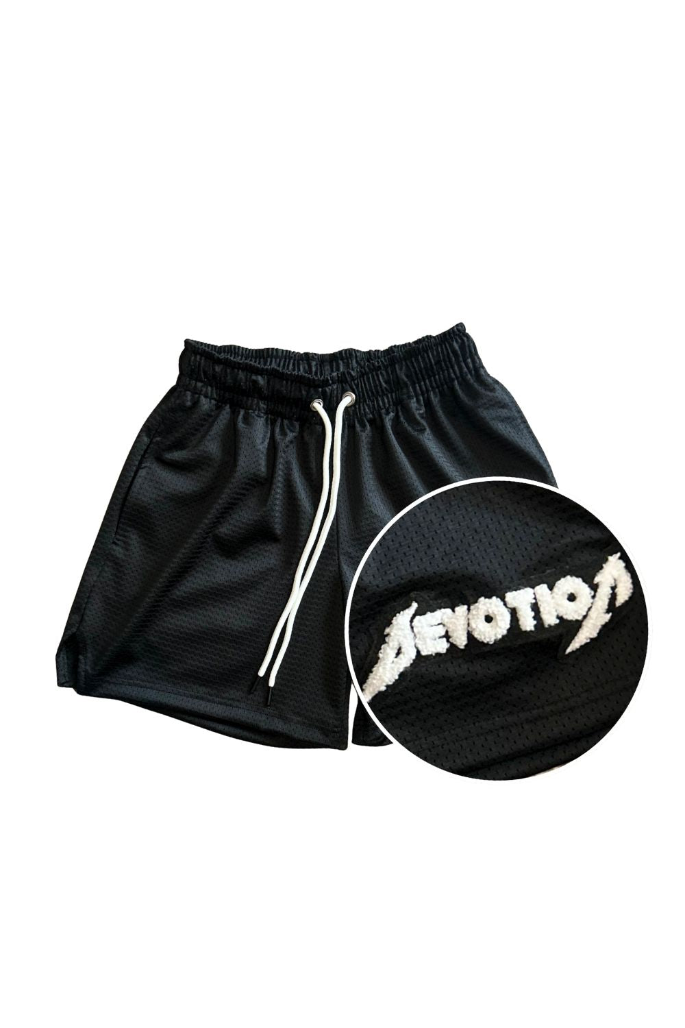 Lux Embroidered Mesh Black Shorts